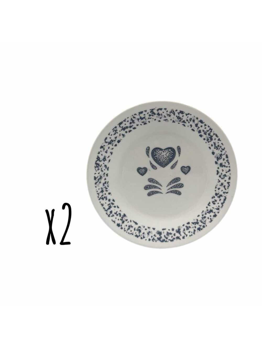 Set of 2 Vintage Corelle Blue Hearts 6.75” Bread Plates